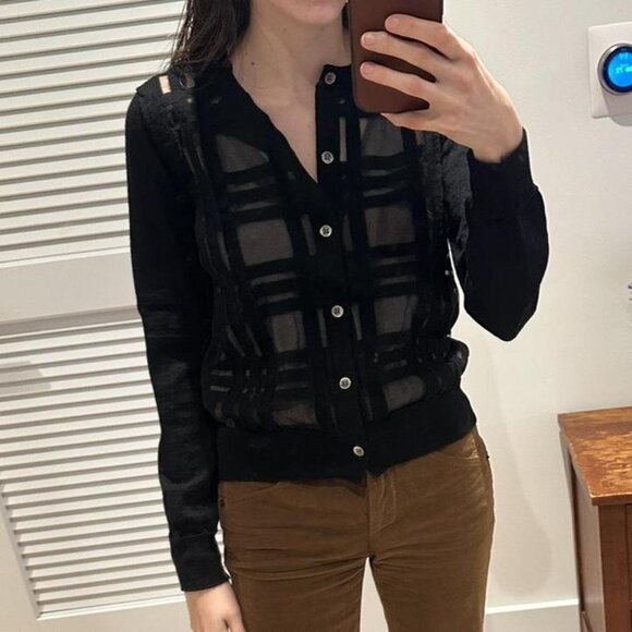 Comme des Garçons check intarsia cardigan with mesh panels - Picture 2 of 3